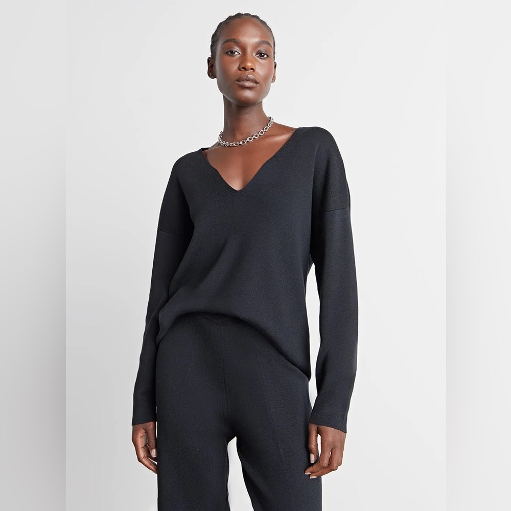 Millie Deep V Sweater 50/50 Cotton and Marino Wool